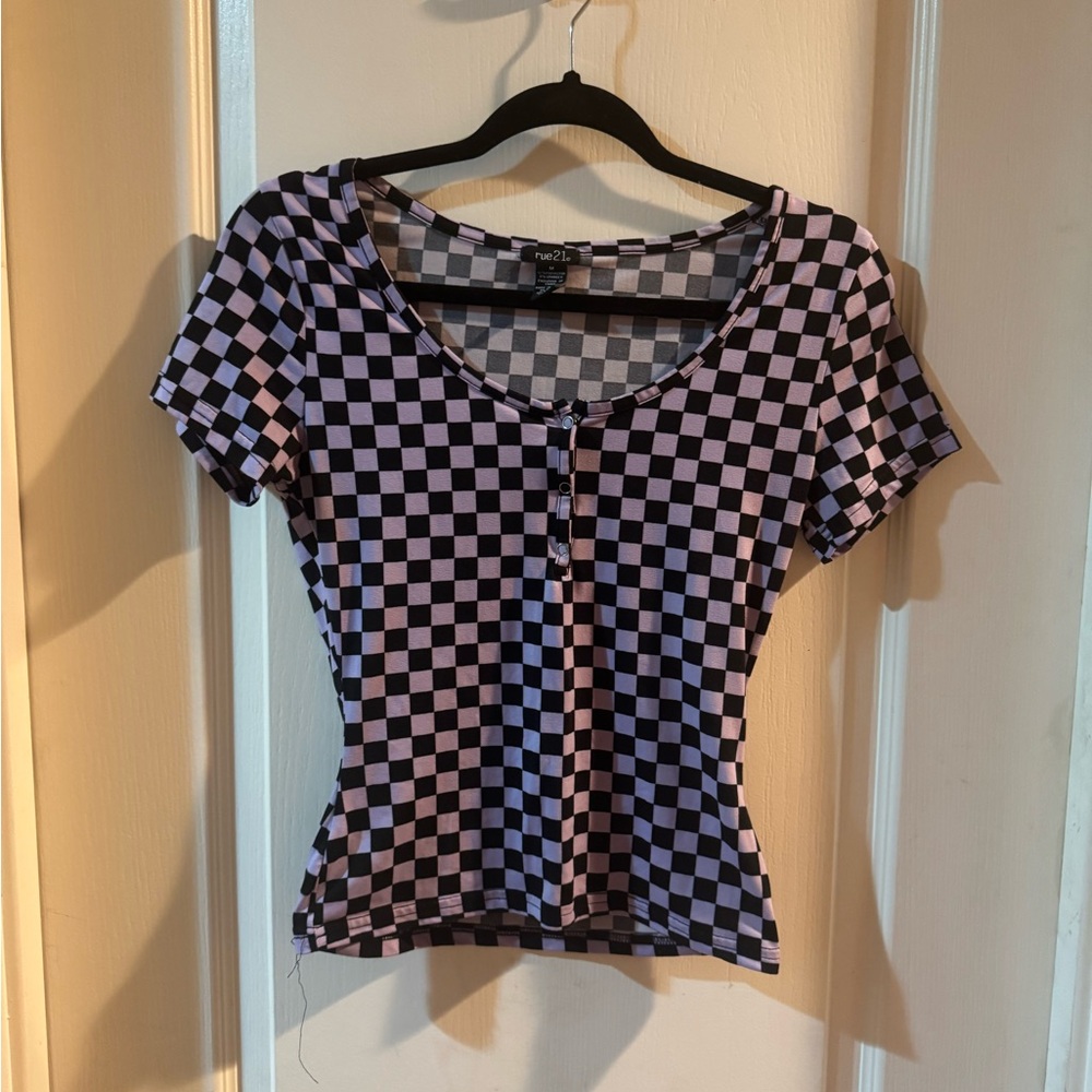 Rue21 Black and Pink Checkered Blouse